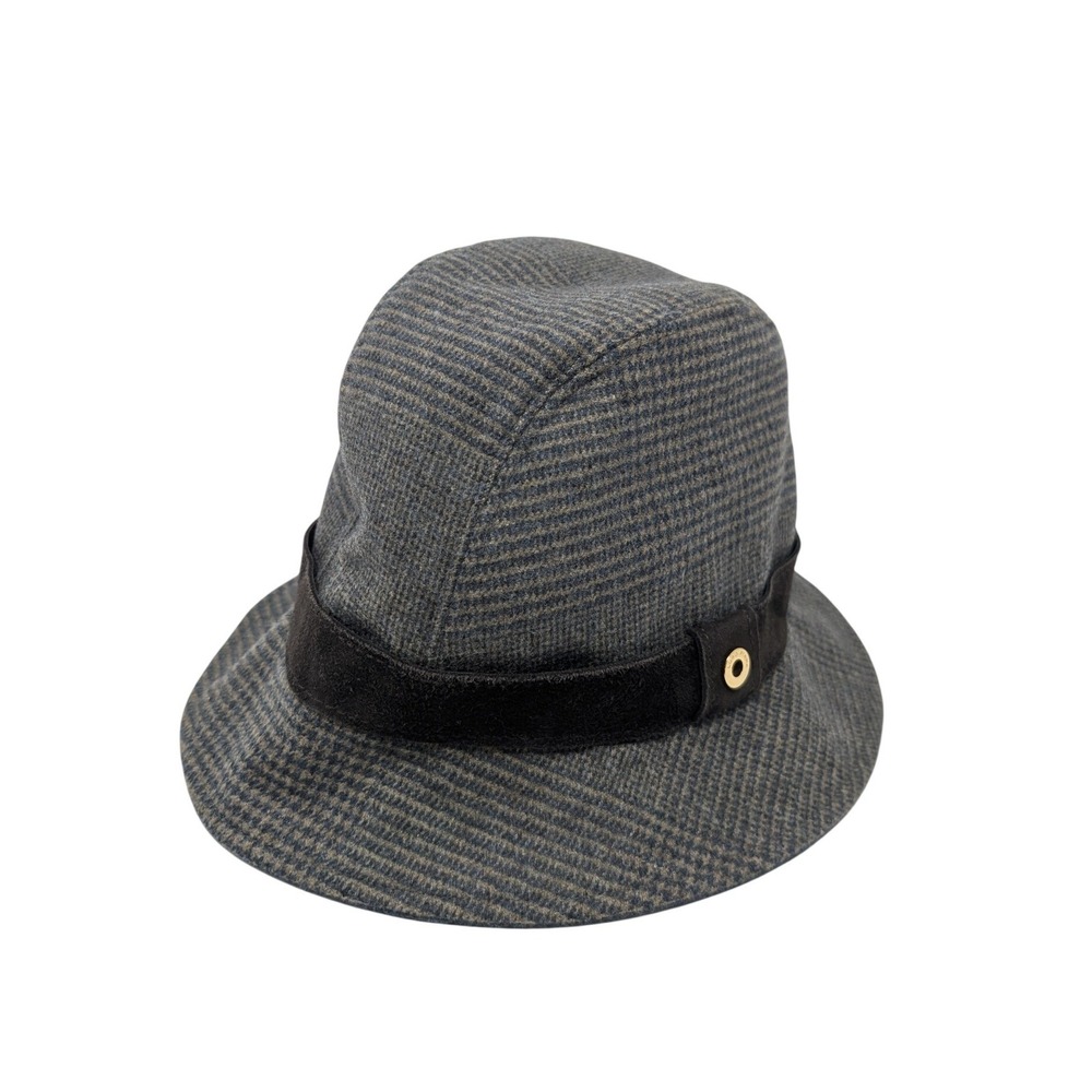 Loro Piana Cashmere Cloche Bucket Hat City Leisure Houndstooth Suede Band S